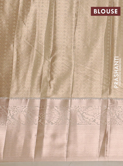 Bangalori tissue silk saree cream with allover zari woven brocade weaves and long zari woven border