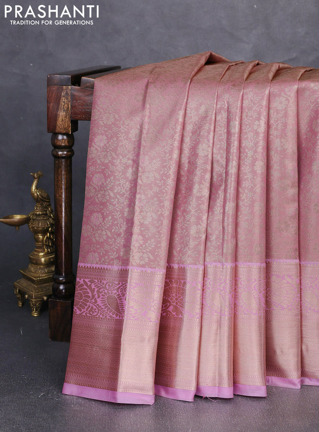 Bangalori tissue silk saree light pink with allover zari woven brocade weaves and long zari woven border