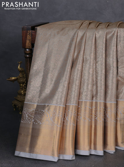 Bangalori tissue silk saree grey with allover zari woven brocade weaves and long zari woven border