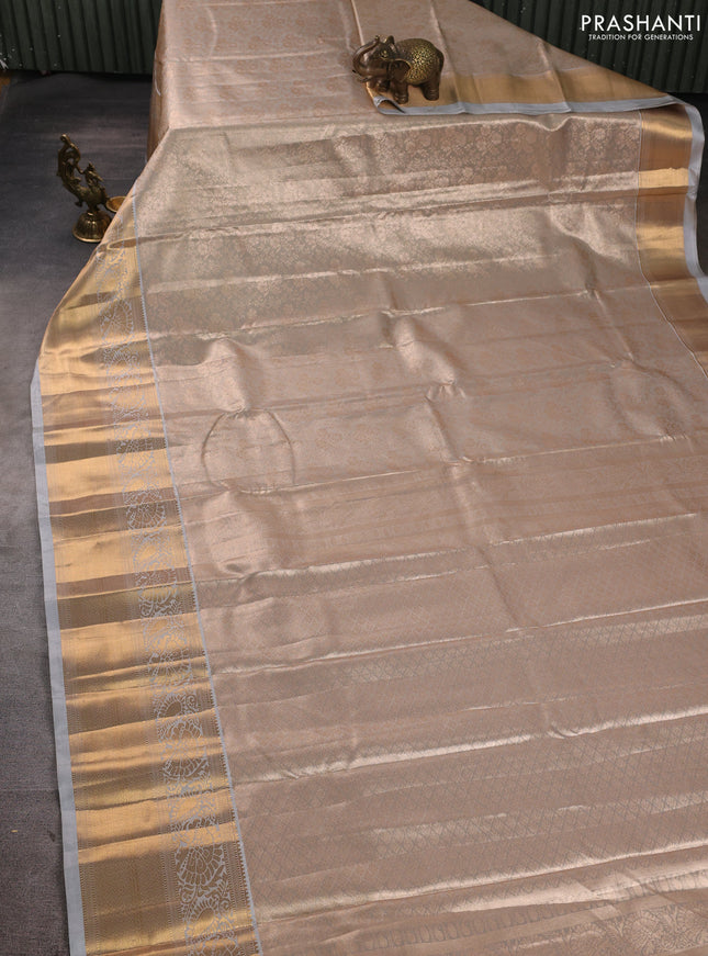Bangalori tissue silk saree grey with allover zari woven brocade weaves and long zari woven border