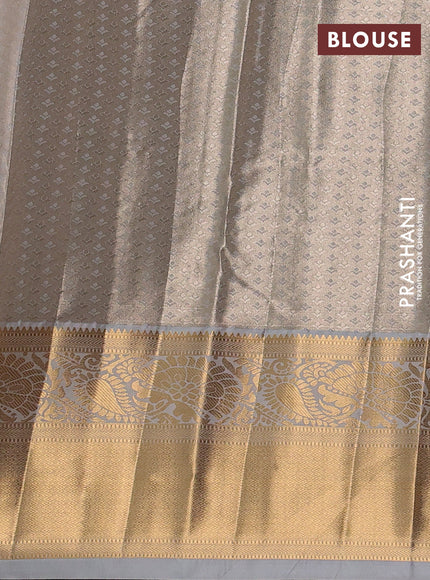 Bangalori tissue silk saree grey with allover zari woven brocade weaves and long zari woven border