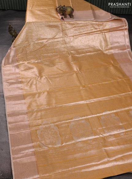 Bangalori tissue silk saree mustard yellow and pale orange with allover zari woven brocade weaves and zari woven border