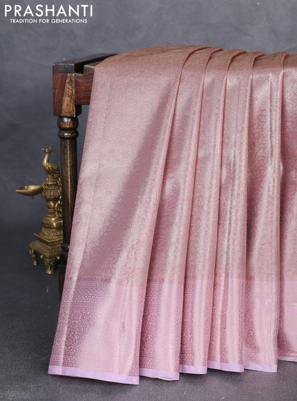 Bangalori tissue silk saree light pink with allover zari woven brocade weaves and zari woven border