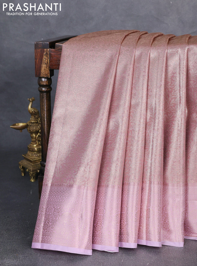 Bangalori tissue silk saree light pink with allover zari woven brocade weaves and zari woven border