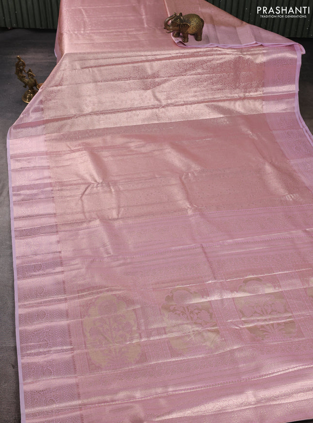Bangalori tissue silk saree light pink with allover zari woven brocade weaves and zari woven border