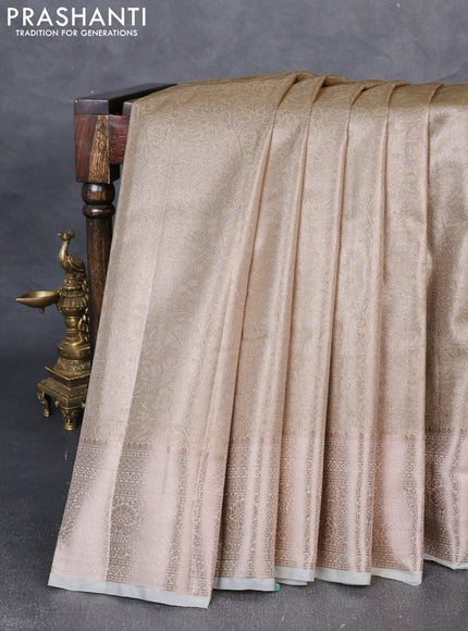 Bangalori tissue silk saree cream with allover zari woven brocade weaves and zari woven border