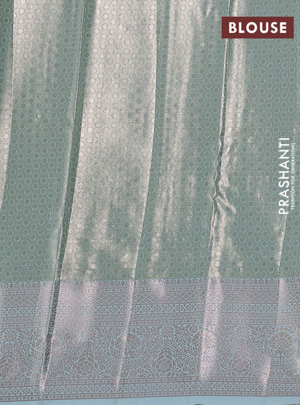 Bangalori tissue silk saree teal blue with allover zari woven brocade weaves and zari woven border