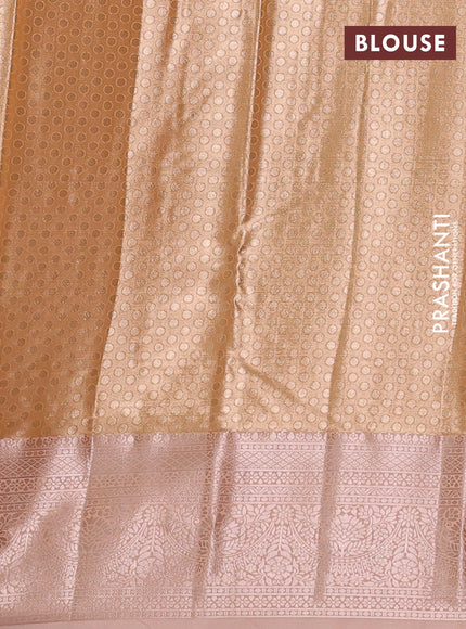 Bangalori tissue silk saree peach orange and peach shade with allover zari woven brocade weaves and zari woven border