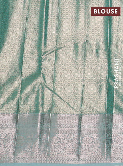 Bangalori tissue silk saree teal blue with allover zari woven brocade weaves and zari woven border