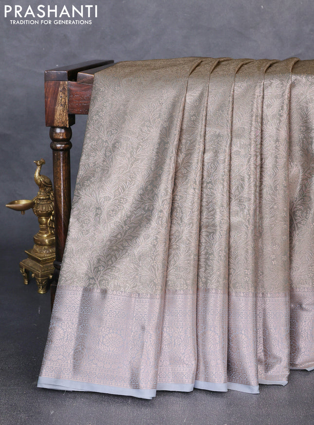 Bangalori tissue silk saree grey with allover zari woven brocade weaves and zari woven border