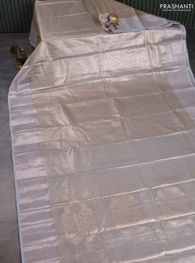 Bangalori tissue silk saree grey with allover zari woven brocade weaves and zari woven border