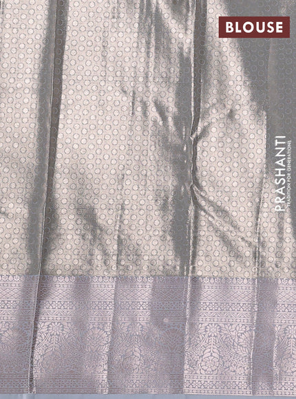Bangalori tissue silk saree grey with allover zari woven brocade weaves and zari woven border