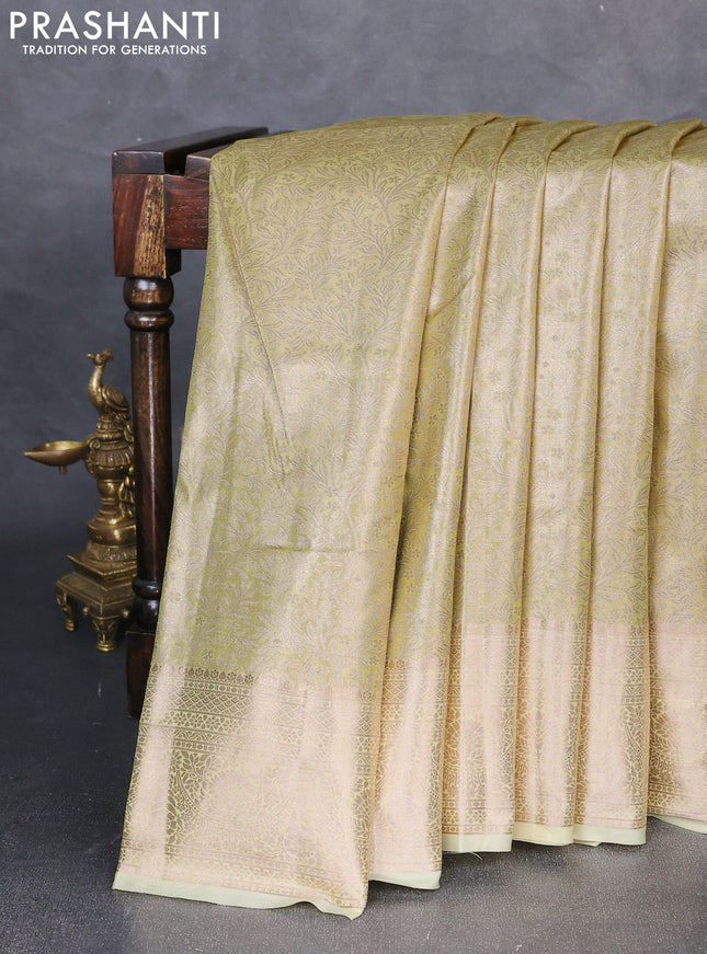 Bangalori tissue silk saree pale yellow with allover zari woven brocade weaves and zari woven border