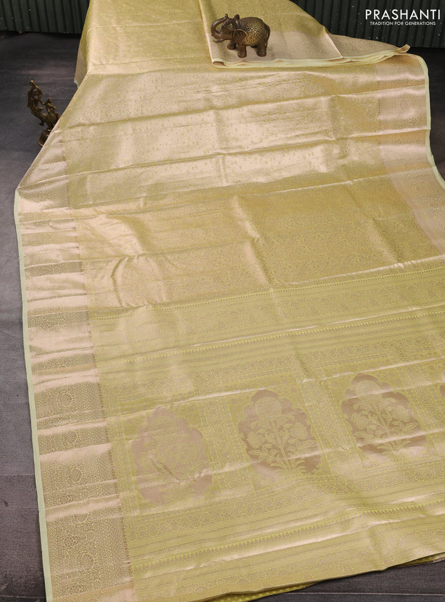 Bangalori tissue silk saree pale yellow with allover zari woven brocade weaves and zari woven border