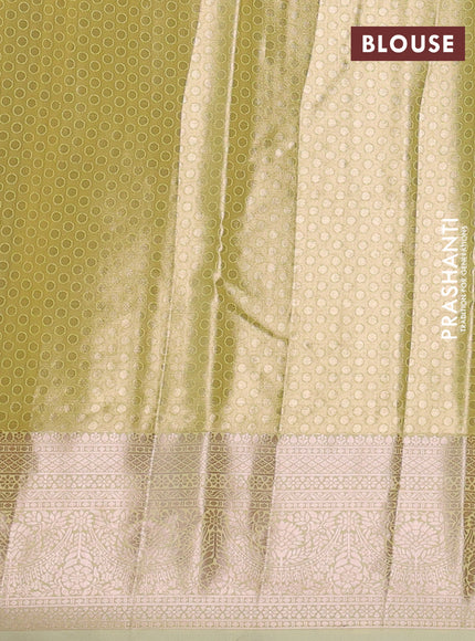 Bangalori tissue silk saree pale yellow with allover zari woven brocade weaves and zari woven border