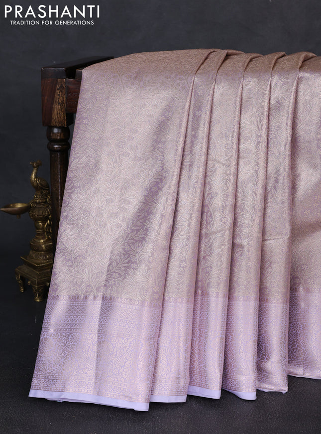 Bangalori tissue silk saree lavender with allover zari woven brocade weaves and zari woven border