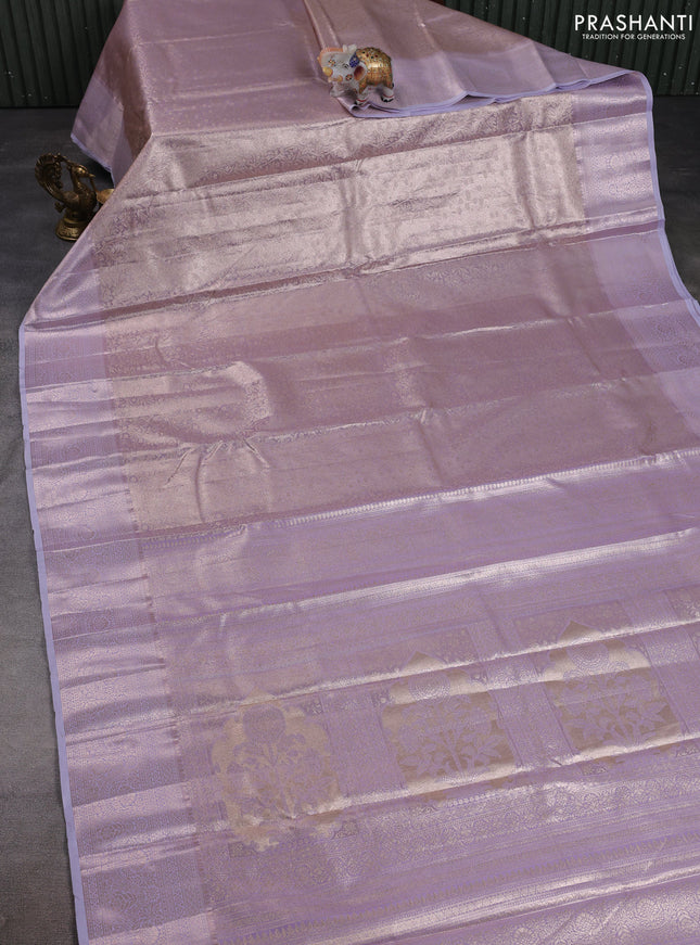 Bangalori tissue silk saree lavender with allover zari woven brocade weaves and zari woven border