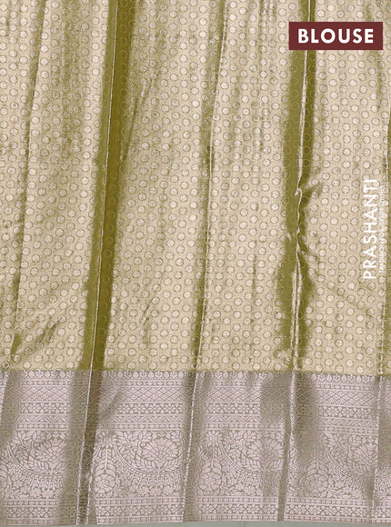 Bangalori tissue silk saree pista green with allover zari woven brocade weaves and zari woven border