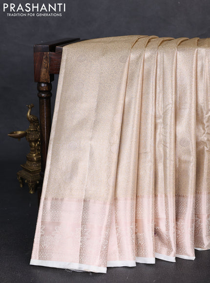 Bangalori tissue silk saree cream with allover zari woven brocade weaves and zari woven border
