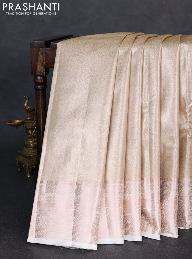 Bangalori tissue silk saree cream with allover zari woven brocade weaves and zari woven border