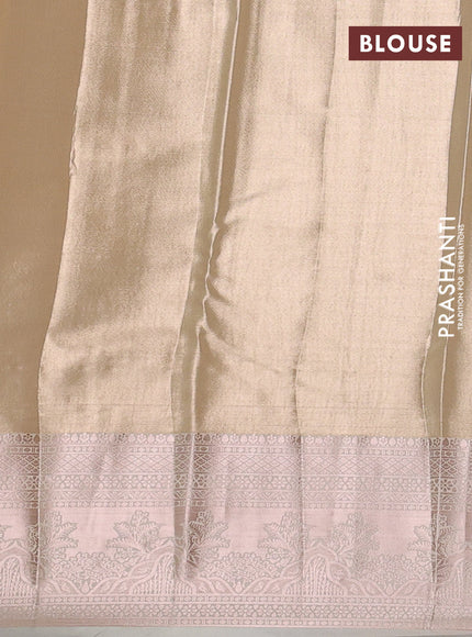 Bangalori tissue silk saree cream with allover zari woven brocade weaves and zari woven border