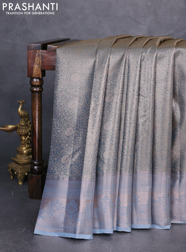 Bangalori tissue silk saree grey with allover zari woven brocade weaves and zari woven border