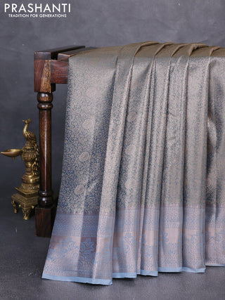 Bangalori tissue silk saree grey with allover zari woven brocade weaves and zari woven border