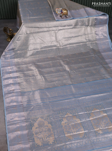 Bangalori tissue silk saree grey with allover zari woven brocade weaves and zari woven border