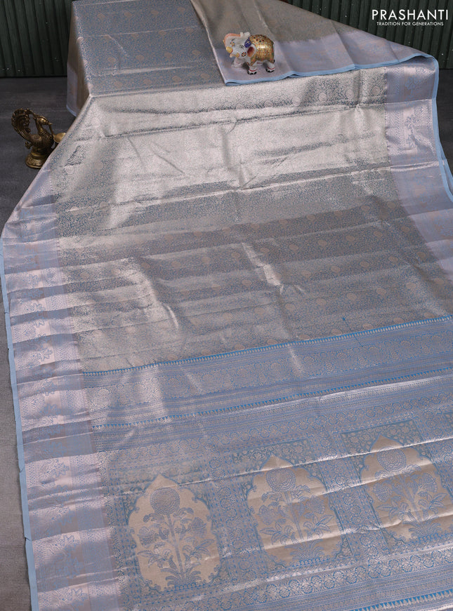 Bangalori tissue silk saree grey with allover zari woven brocade weaves and zari woven border