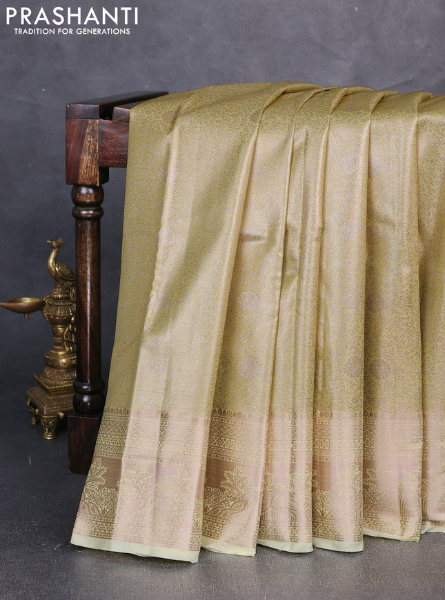 Bangalori tissue silk saree pale yellow with allover zari woven brocade weaves and zari woven border