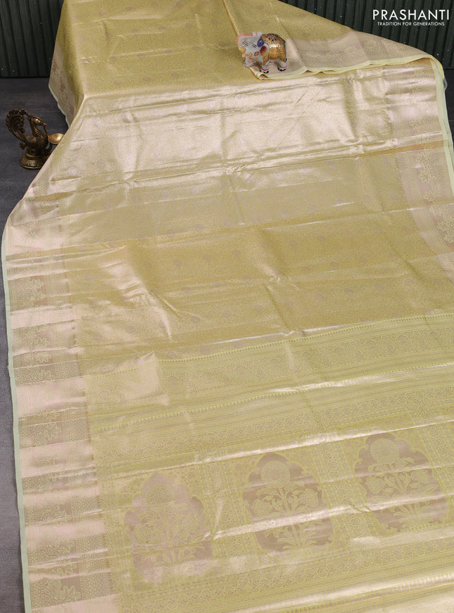 Bangalori tissue silk saree pale yellow with allover zari woven brocade weaves and zari woven border
