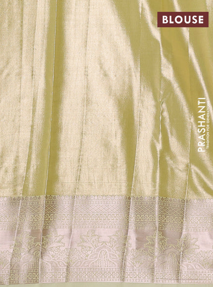Bangalori tissue silk saree pale yellow with allover zari woven brocade weaves and zari woven border
