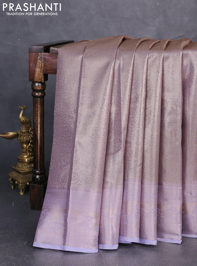 Bangalori tissue silk saree lavender with allover zari woven brocade weaves and zari woven border