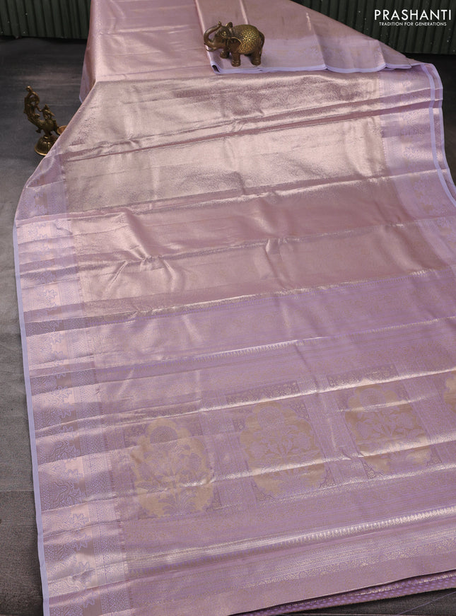 Bangalori tissue silk saree lavender with allover zari woven brocade weaves and zari woven border