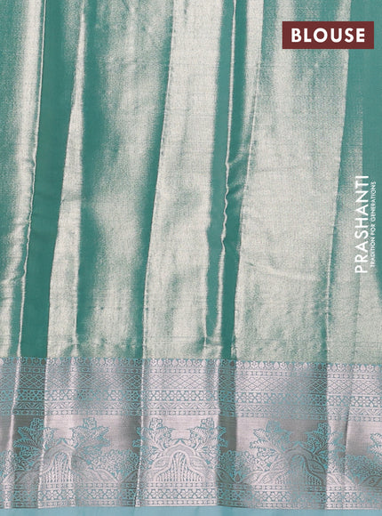Bangalori tissue silk saree teal blue with allover zari woven brocade weaves and zari woven border