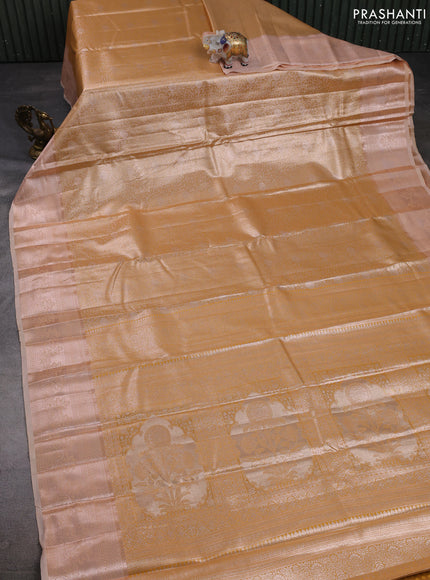 Bangalori tissue silk saree mustard yellow and pale orange with allover zari woven brocade weaves and zari woven border