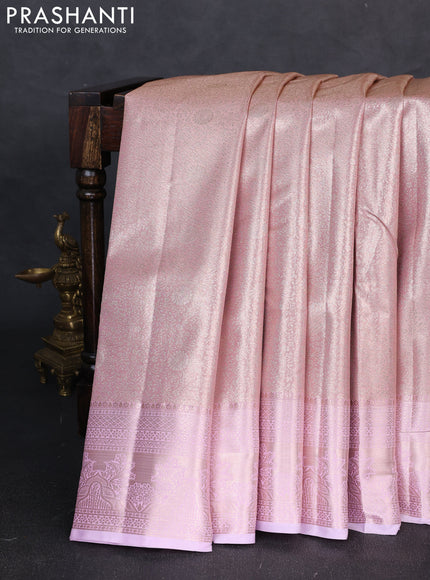 Bangalori tissue silk saree baby pink with allover zari woven brocade weaves and zari woven border
