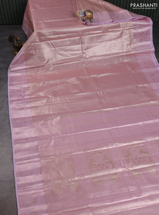 Bangalori tissue silk saree baby pink with allover zari woven brocade weaves and zari woven border