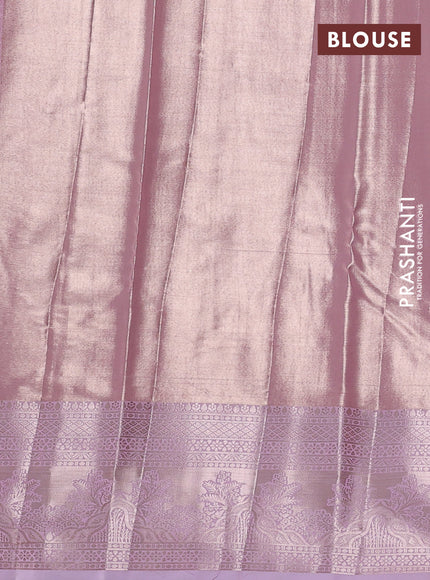Bangalori tissue silk saree baby pink with allover zari woven brocade weaves and zari woven border