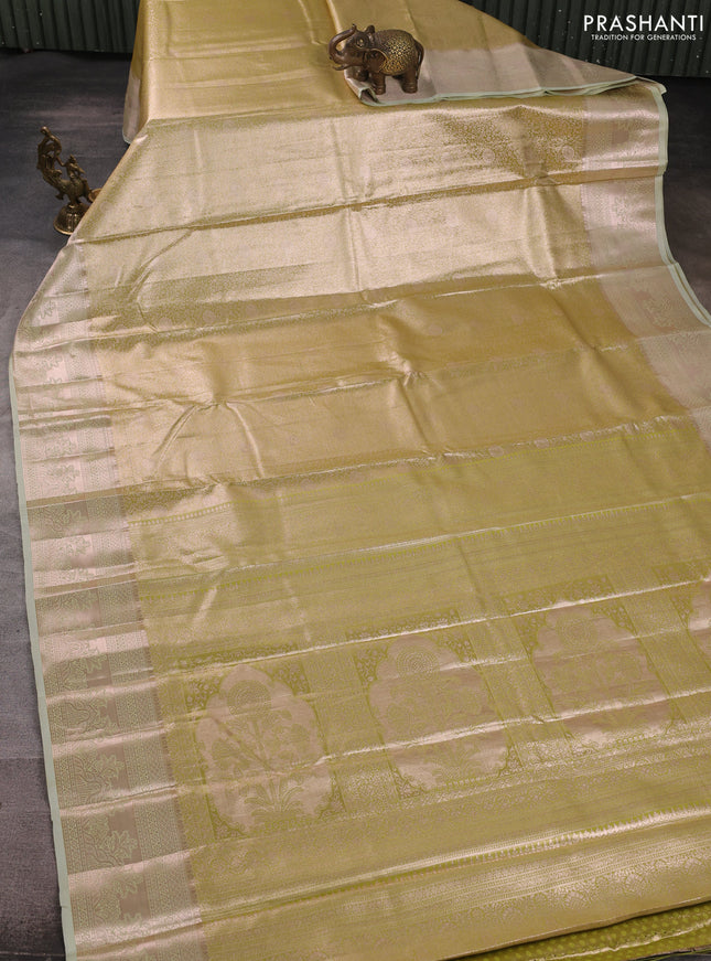 Bangalori tissue silk saree pista green with allover zari woven brocade weaves and zari woven border