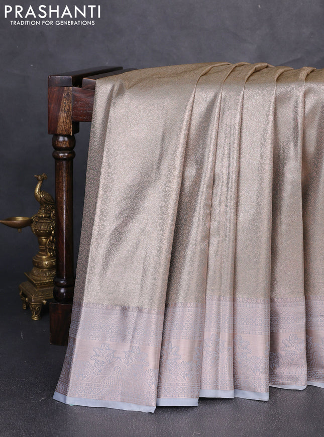 Bangalori tissue silk saree grey with allover zari woven brocade weaves and zari woven border