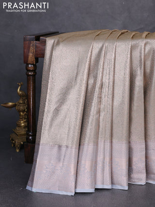Bangalori tissue silk saree grey with allover zari woven brocade weaves and zari woven border