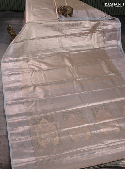 Bangalori tissue silk saree grey with allover zari woven brocade weaves and zari woven border