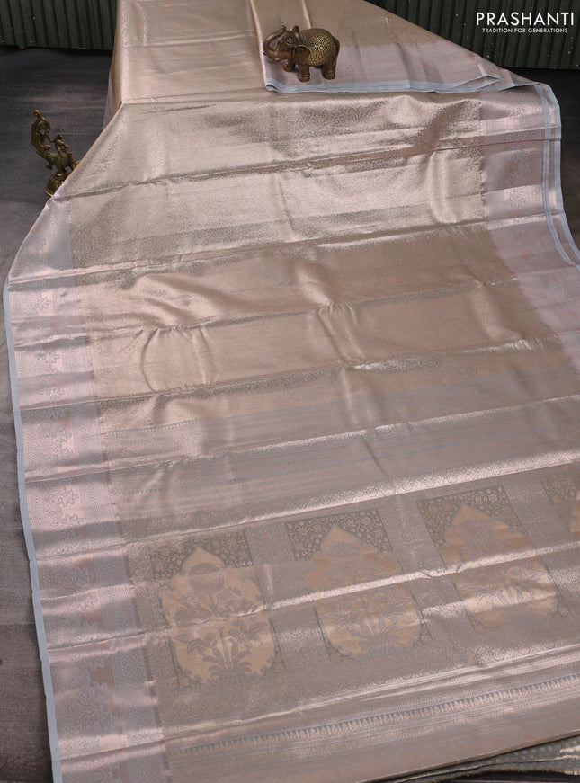 Bangalori tissue silk saree grey with allover zari woven brocade weaves and zari woven border