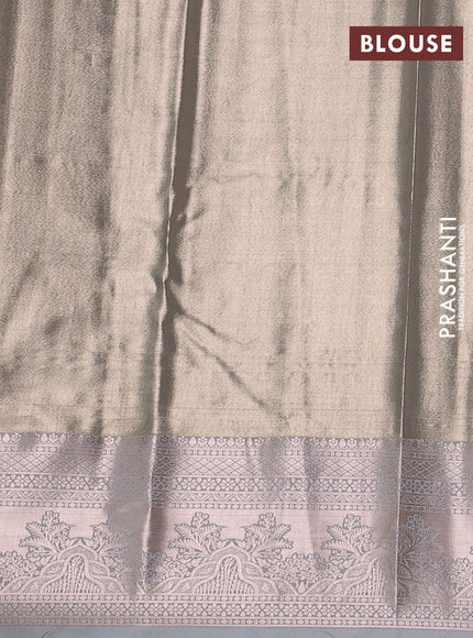 Bangalori tissue silk saree grey with allover zari woven brocade weaves and zari woven border