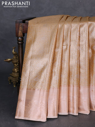 Bangalori tissue silk saree sandal with allover zari woven brocade weaves and zari woven border