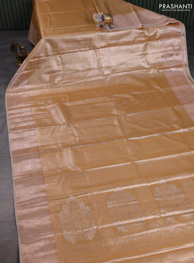 Bangalori tissue silk saree sandal with allover zari woven brocade weaves and zari woven border