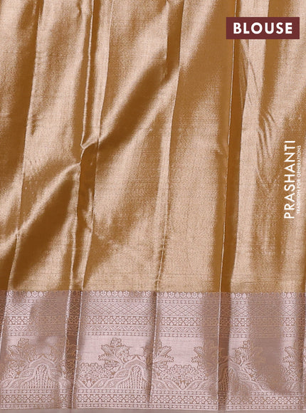 Bangalori tissue silk saree sandal with allover zari woven brocade weaves and zari woven border