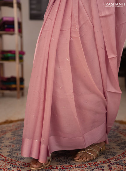 Pure chiffon silk saree peach shade with golden buttas and floral printed blouse
