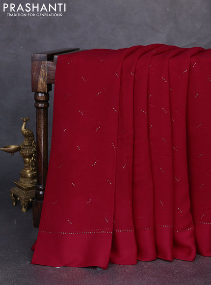 Pure chiffon silk saree red with golden buttas and floral printed blouse